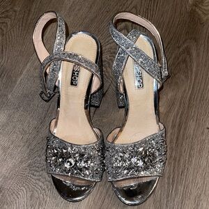 Topshop silver glitter embellished rhinestone wrap around block heel sandals 7.5